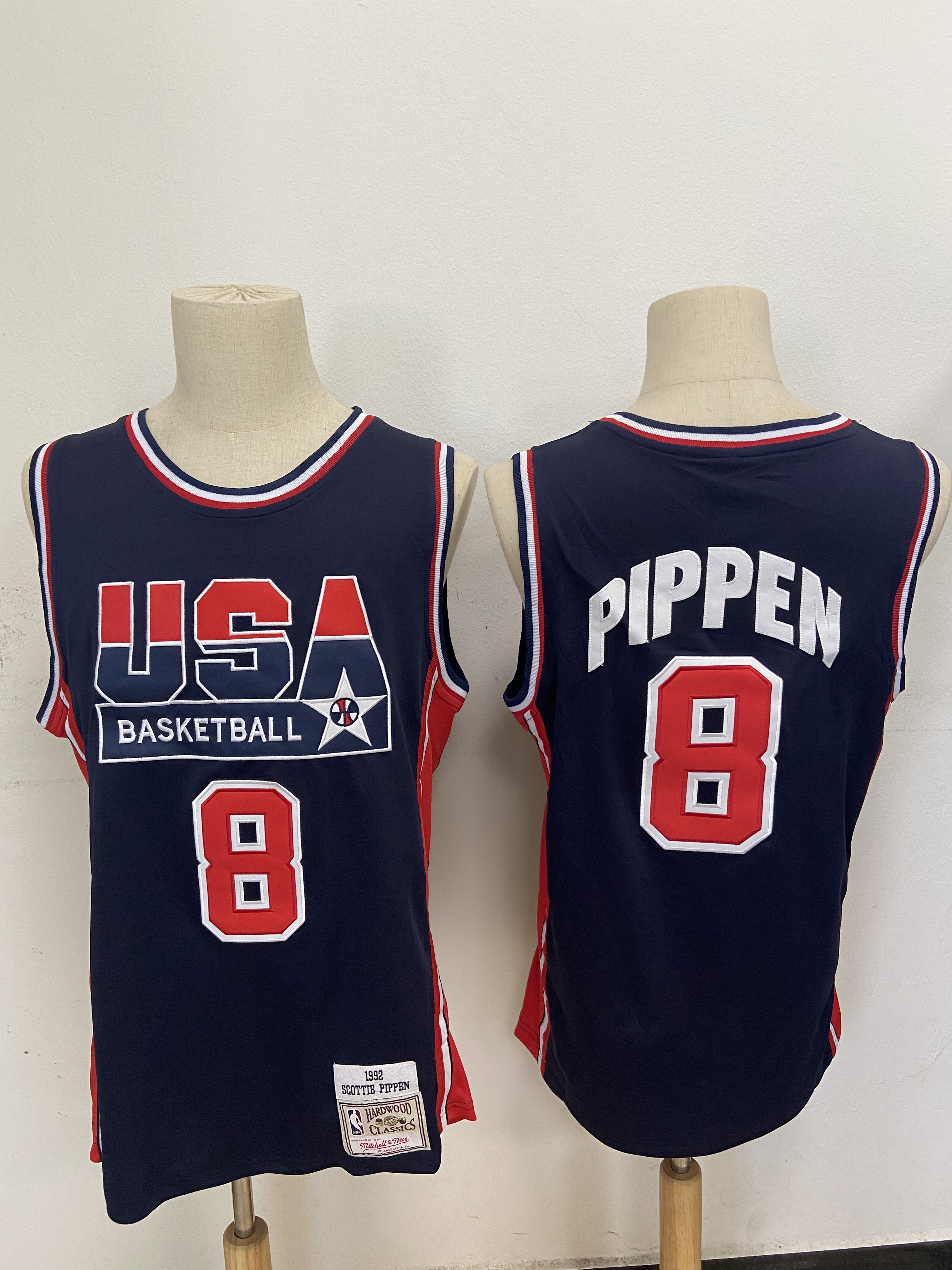 Men USA Basketball #8 Pippen Blue Stitched Throwback NBA Jersey